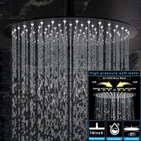 HOMEDEC Système de douche de plafond 16 pouces avec effet pluie, mitigeur thermostatique 3 voies, douchette à main 2 fonctions et jets latéraux