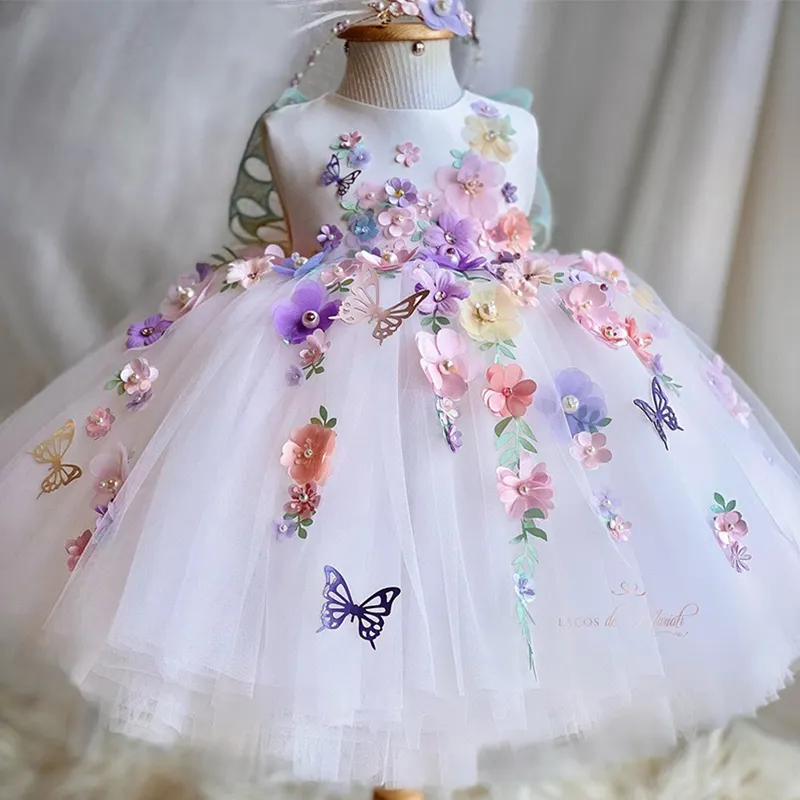 Alta Qualidade Atacado Flower Girl Dress Crianças bordado piano desempenho luxo flor menina crianças vestido meninas vestido de festa