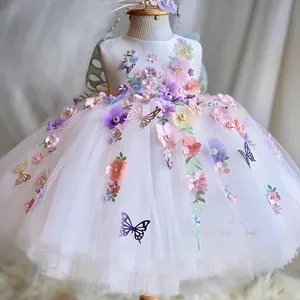 Venta al por mayor de alta calidad, vestido de niña de las flores, bordado para niños, actuación de piano, vestido de lujo para niñas, vestido de fiesta para niñas