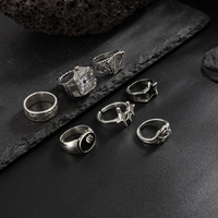 Ensemble de 7 bagues de montre de style gothique hip-hop pour hommes et femmes, vintage punk, étoile à cinq branches, horloge, empilage irrégulier, bijoux de doigt
