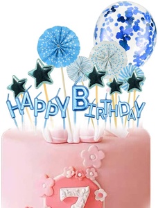 Set di 24 Decorazioni per <span class=keywords><strong>Torta</strong></span> di <span class=keywords><strong>Compleanno</strong></span> Palloncini Stelle Scritte 'Happy Birthday' Topper per Cupcake Matrimonio e Ventagli Decorativi - Product Image 4