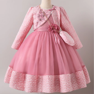 Nuovo Stile Abito Formale di Lusso per Ragazze, Set Due Pezzi per Bambine, Abito <span class=keywords><strong>da</strong></span> Ballo Casual con Decorazione a Bottoni, Lunghezza al Ginocchio, Stile Principessa - Product Image 3