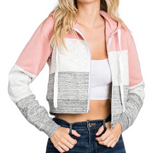 Women's Color Blocked Hooded Crop Sweatshirt Full Sleeve Knitted Casual Autumn Winter Wear <b>Cropped</b> Hoodies For Sale - Product Image 6
