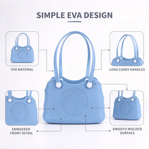 กระเป๋าถือเด็ก EVA สีฟ้าอ่อน ดีไซน์เรียบง่าย มีหูหิ้วสองข้าง เปิดด้านบน น้ำหนักเบา ใช้ได้ทุกวันสำหรับเด็กผู้หญิง - Product Image 3