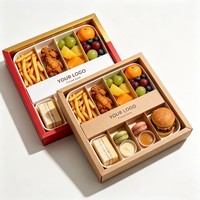 Boîte à emporter pour la restauration rapide, personnalisée, en papier kraft, jetable, de qualité alimentaire, pour les hamburgers, les nuggets de poulet, les frites, la restauration