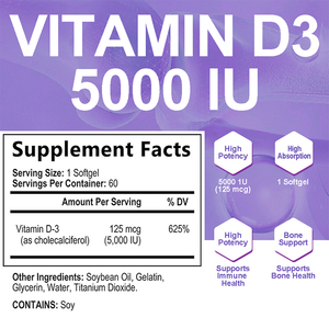 Cápsulas Blandas de Vitamina D3 OEM ODM con Aceite de Soya, Gelatina y Glicerina, Apoya el Sistema Inmunológico, Soporte Óseo Avanzado - Product Image 2