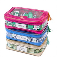 Sac de rangement de luxe moderne pour Mahjong, imperméable, pliable, transparent en PVC, style américain, avec fermeture éclair et poignée à franges, multicolore