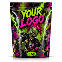 Sac en Mylar personnalisé de 3,5 g, emballage Za Pack, logo personnalisé, pochette zippée brillante, style néon punk zombie rock