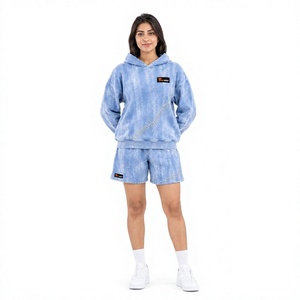 Ensemble sweat à capuche et short tie-dye délavé à l'acide avec strass pour femme, 2 pièces, coupe ample, tenue décontractée - Product Image 1