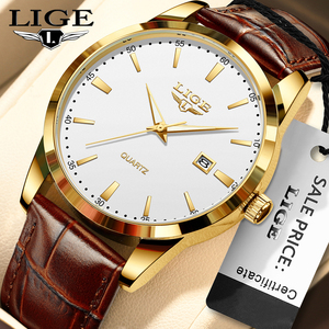 Montre de luxe pour homme LIGE LG89143, montre à quartz en cuir avec calendrier, montre de business avec cadran de 40 mm, logo personnalisé avec boîte - Product Image 1