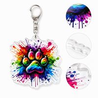 Porte-clés personnalisé en acrylique en gros, motif patte arc-en-ciel, breloque animale personnalisée, cadeau pour amoureux des animaux, cadeau personnalisé en gros pour