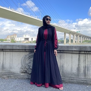 6429# Chiffon Black Open With Pearls With Belt and Dress Two Pieces Vestidos Fashionable Abaya Dress - Product Image 5