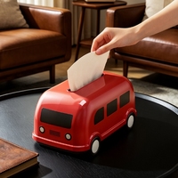 Ensemble de boîtes à mouchoirs de bureau en forme de bus - Figurine miniature créative pour la maison, le salon, la table et la boîte à papier toilette