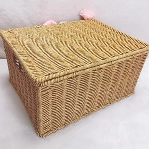 Woven Rattan <b>Storage</b> <b>Box</b> Rectangle Large Capacity Handmade Clothing Organizer Household Basket <b>For</b> <b>Clothes</b> And Miscellaneous - Product Image 1