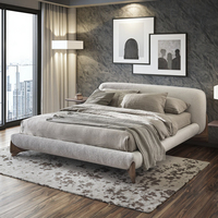 Vente directe d'usine de lit en tissu d'agneau en bois massif de style nordique meubles de chambre à coucher italien de luxe moderne ensemble de lit King Size