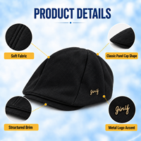Casquette plate en jean noir pour femme avec emblème lettre dorée, style décontracté, ajustable, printemps-automne, style minimaliste, vente en gros