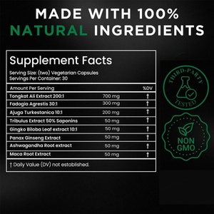 Suplemento Estimulante Masculino de Alta Calidad con Tongkat Ali de Alta Potencia para Apoyar la Energía en Adultos, 60 Cápsulas - Product Image 3