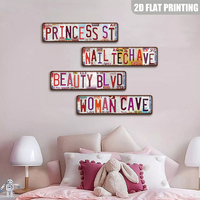 Letrero Metálico Decorativo con Diseño de Letras, Placa Retro con Nombre de Calle, Decoración de Pared Plana Impresa en 2D para Dormitorio, Salón de Belleza, Hogar, Casa de Campo