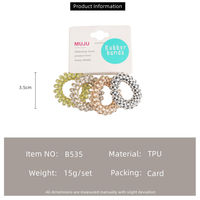 MUJU B535 4PCS Ikat Rambut Spiral TPU Premium 3.5cm Motif Kotak-kotak Warna-warni Elastis Tipe Kabel Telepon untuk Wanita dengan Kartu Logo Kustom