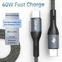 Câble USB-C vers USB-C (tressé en nylon et TPE) pour charge rapide AC-55 60W 5A, charge rapide PD pour ordinateur, téléphone, tablette