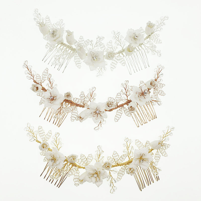 Элегантные модные свадебные аксессуары для волос Цветочная повязка для волос для невесты головной убор ручной работы керамика свадебные женские гребни с бисером