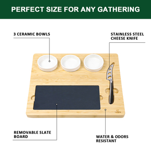 Plateau amovible en <span class=keywords><strong>ardoise</strong></span> GL Eco Friendly pour la <span class=keywords><strong>cuisine</strong></span> Planche à charcuterie Planche à fromage en bambou avec ensemble de couteaux et tasse en céramique - Product Image 6