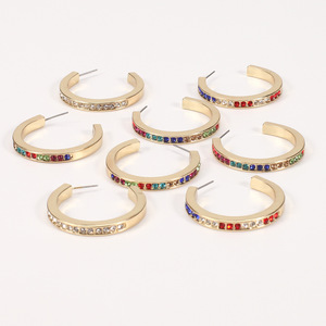 ต่างหูแบบห่วง ชุบทอง 22k ประดับเพชรรุ้ง ทรงช่องใส่เพชร เหมาะสำหรับใส่ทุกวัน สไตล์ทันสมัยสำหรับทุกเพศ - Product Image 1