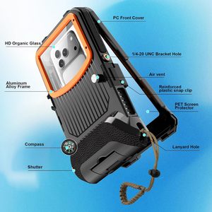 เคสโทรศัพท์กันน้ำสำหรับดำน้ำใต้น้ำ ปี 2026 DM  วัสดุอลูมิเนียมอัลลอยด์  พร้อมขาตั้งเซลฟี่สติ๊ก ดีไซน์โปร่งใส สีดำส้ม - Product Image 2