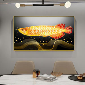 Pintura artística abstracta de lujo para sala de estar, pescado dorado de porcelana de cristal, horizontal, para restaurante - Product Image 5