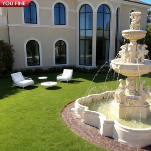 YOUFINE Villa classique en plein air Garden Center Art Decor sculpté à la main grande fontaine d'eau de dame en marbre Beige à vendre - Product Image 4