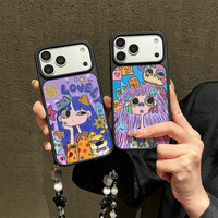 Coque de téléphone mignonne dégradée pour bébés filles, compatible iPhone 17 16 15 14 Pro Max, avec breloques, chaîne bouclée, papillon laser et dos doré arc-en-ciel
