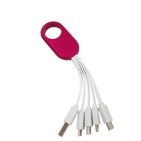 Gantungan Kunci Cincin Besar Warna Kustom 3 in 1 Kabel Pengisi Daya USB, Kabel Pengisi Daya Multi Antarmuka Pendek Portabel