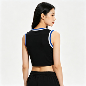 Maillot de basketball court personnalisé brodé, avec bordure rayée au col et aux emmanchures, en maille sans manches, haut pour supporter de basketball, tenue de match - Product Image 4