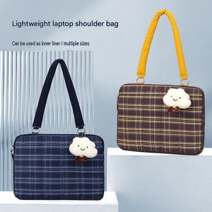 Sac fourre-tout pour ordinateur portable en polyester avec fermeture éclair, motif à carreaux et rayures, unisexe, nouvelle poignée de chariot, sac pour ordinateur portable fait main en forme de coussin - Product Image 6