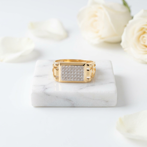 Bague de cocktail pour homme en or massif 14 carats avec pavé de diamants rectangulaires – Cadeau idéal pour mariage, fiançailles, anniversaire ou soirée - Product Image 1