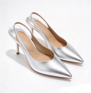 Sandalias elegantes de tacón de aguja con punta en pico para mujer, con correa trasera y hebilla, de charol y satén, con correa al tobillo. - Product Image 4