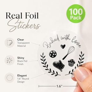 Etiquetas Redondas Autoadhesivas con la Frase 'Baked With Love', Pegatinas para Envasado de Alimentos PET, Etiquetas Decorativas Impresas Digitalmente Ecológicas - Product Image 2