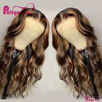 Perruque en cheveux humains péruviens ondulés Lace Front 150% densité,-P4/27 brun blond | 13x4 | naissance des cheveux | pre-plucked
