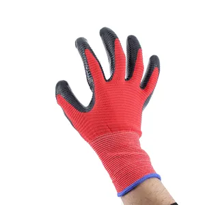 13G Red Zebra Strips Polyester Black Custom Coated Nitrile Labor Nitrile Work Gardening Gloves