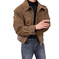 Blouson Bomber en Daim pour Homme Tendance Automne Style Coréen Col Revers Fermeture Éclair Polyvalent Couleur Bordeaux