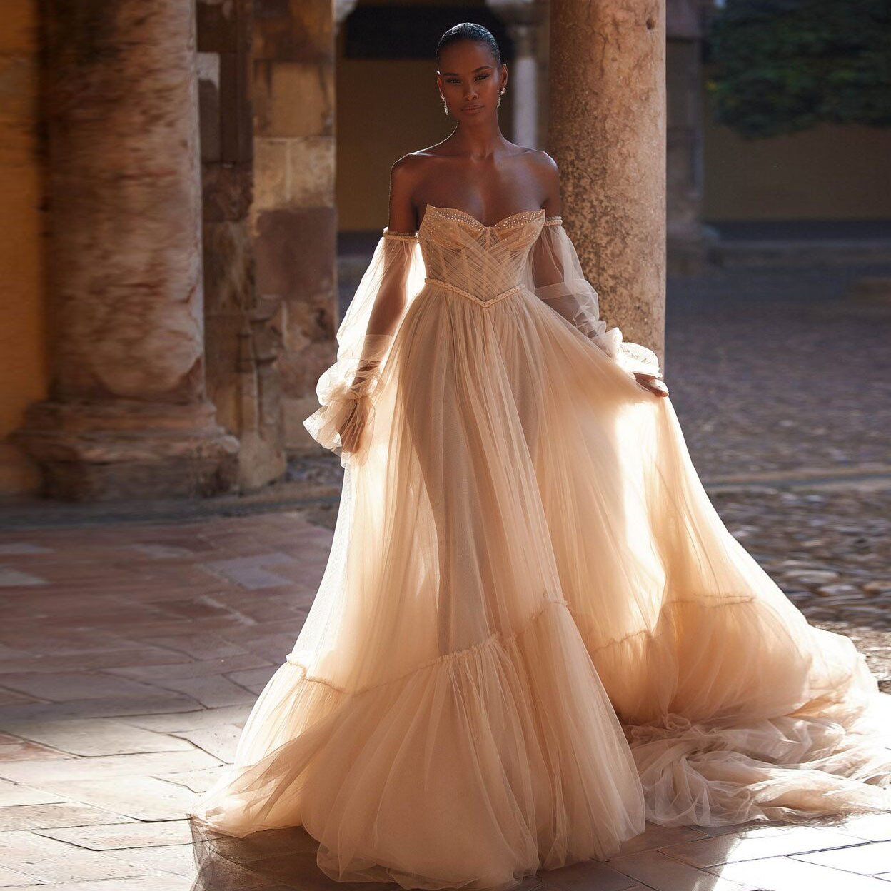 Elegant Wedding Gown Champagne Color - Stylish & Unique