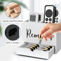 Support de télécommande TV moderne en bois à 2 emplacements, organisateur de bureau multifonctionnel rectangulaire avec tiroirs, finition laquée pour salon