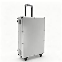 Valise à roulettes en aluminium argenté avec poignée télescopique et EVA découpé sur mesure, mallette à outils roulante en aluminium avec loquets