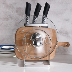 ที่วางมีดและเขียงสแตนเลสพร้อมขาตั้ง ชั้นวางฝาหม้ออเนกประสงค์รูปทรงกลม - Product Image 1