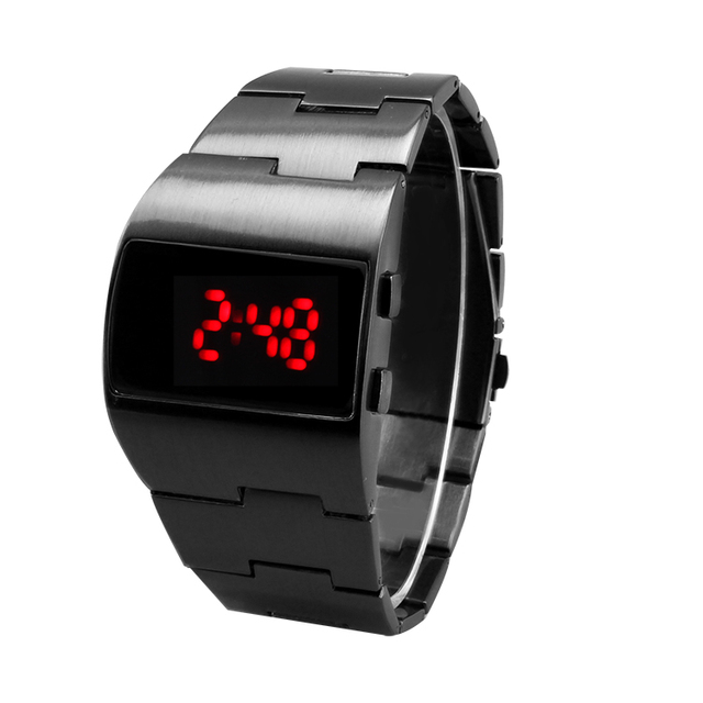 Man Electronic Watch Cool Digital Handsome Wide Dial Steel Belt Sport LED Wrist Watch STD-WHLD056