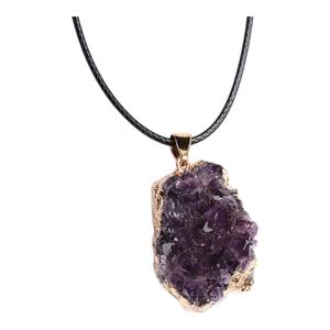 Collier pendentif en cristal naturel, améthyste, pierres de forme aléatoire, bijoux minéraux, cadeau unisexe, en promotion - Product Image 2