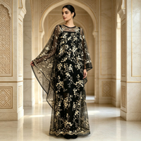 Abaya élégante de luxe pour adultes, en polyester et dentelle, à manches longues, avec accents dorés, pour le printemps et l'automne, mode du Moyen-Orient, Dubaï