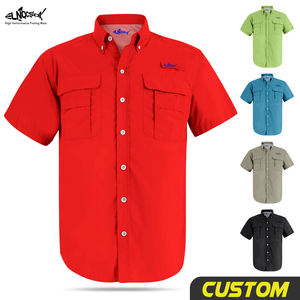 Camisas de <span class=keywords><strong>Pesca</strong></span> al por Mayor con Logotipo Personalizado, Manga Corta, Protección UV SPF UPF 50+, Color Rojo <span class=keywords><strong>Columbia</strong></span>, para Hombre - Product Image 1