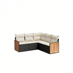 Garden <b>Sofa</b> Set Black Pe <b>Rattan</b> 5 Seat Outdoor Furniture Adjustable Feet Contemporary Design - Product Image 1