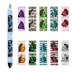 Autocollants imperméables personnalisés pour femmes noires, signes astrologiques du zodiaque, roses, UV DTF, enveloppes de stylos, étiquettes durables avec logo personnalisé pour artisanat DIY - Product Image 1